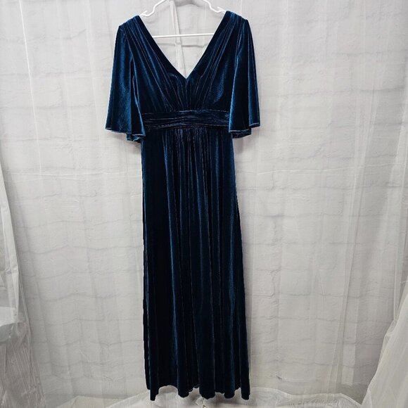 Blue Velour Maxi Dress Romantic Goth Formal Fairy Coquette 4 - Picture 10 of 14